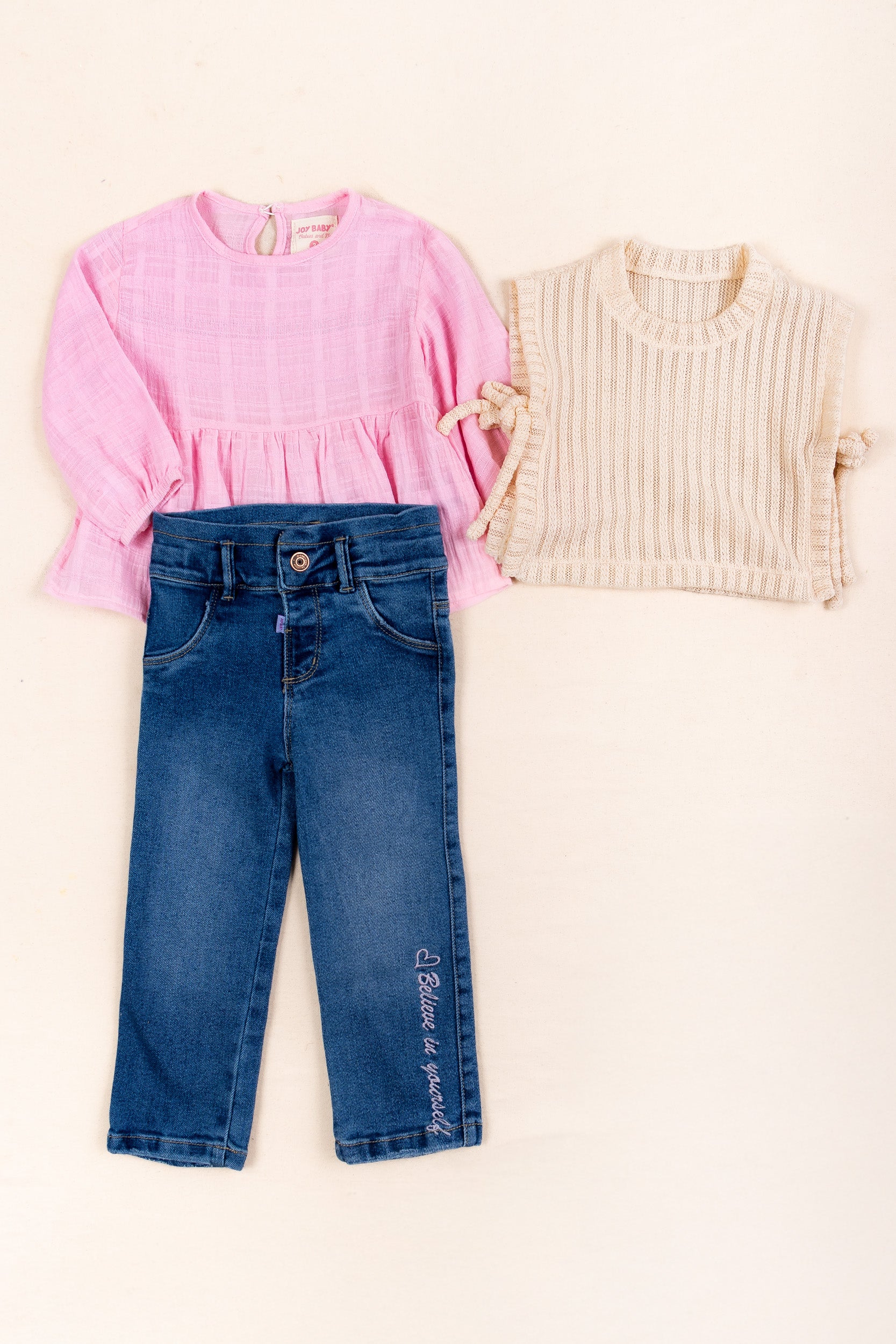 CONJUNTO 3 PRENDAS NIÑA BELIEVE PALO ROSA