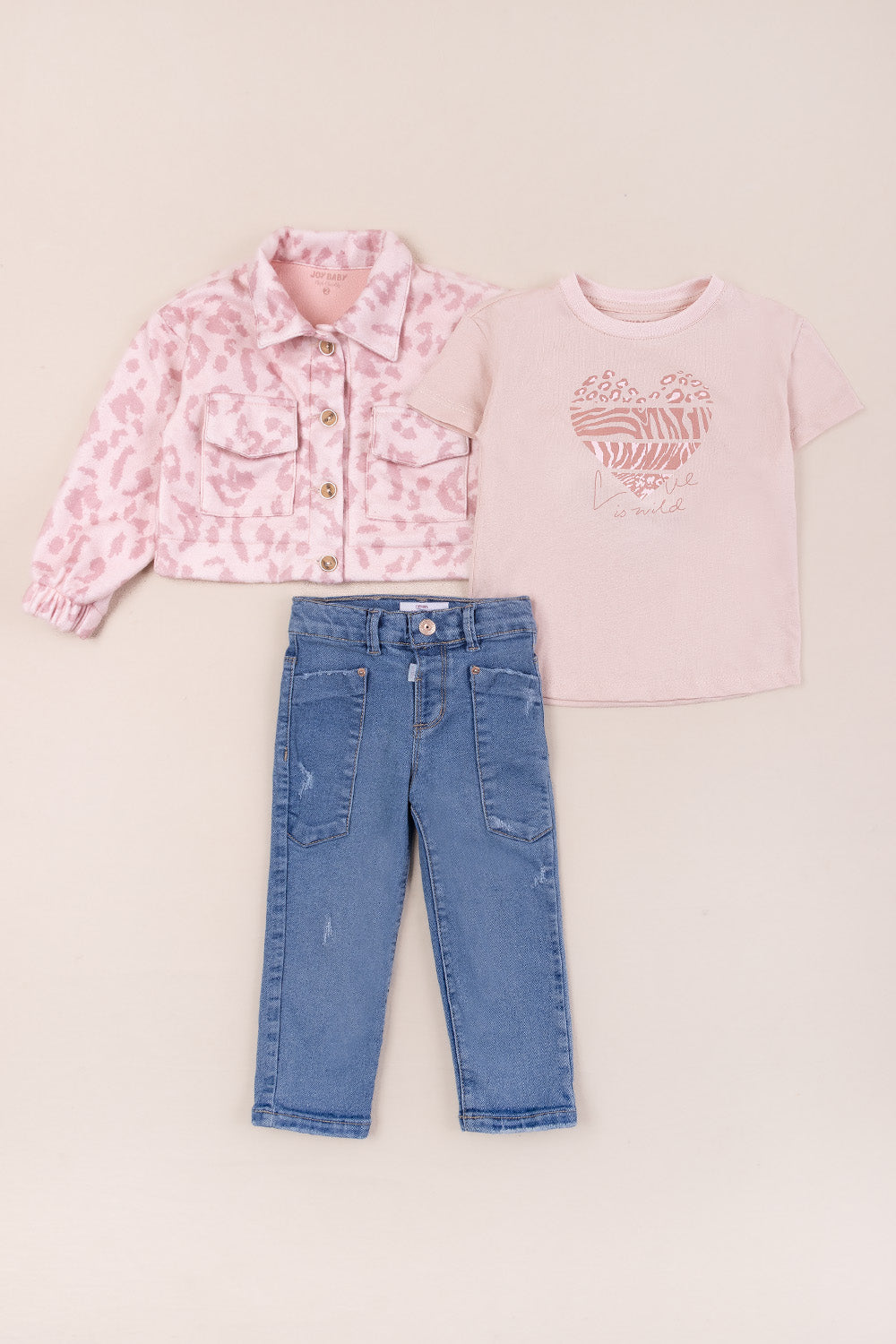CONJUNTO 3 PRENDAS NIÑA ANIMAL PRINT ROSADO