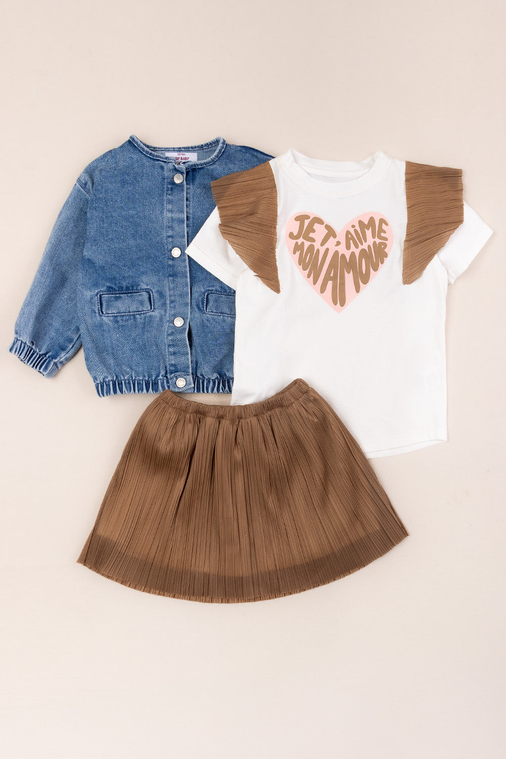 CONJUNTO 3 PRENDAS NIÑA AMOUR CAFE