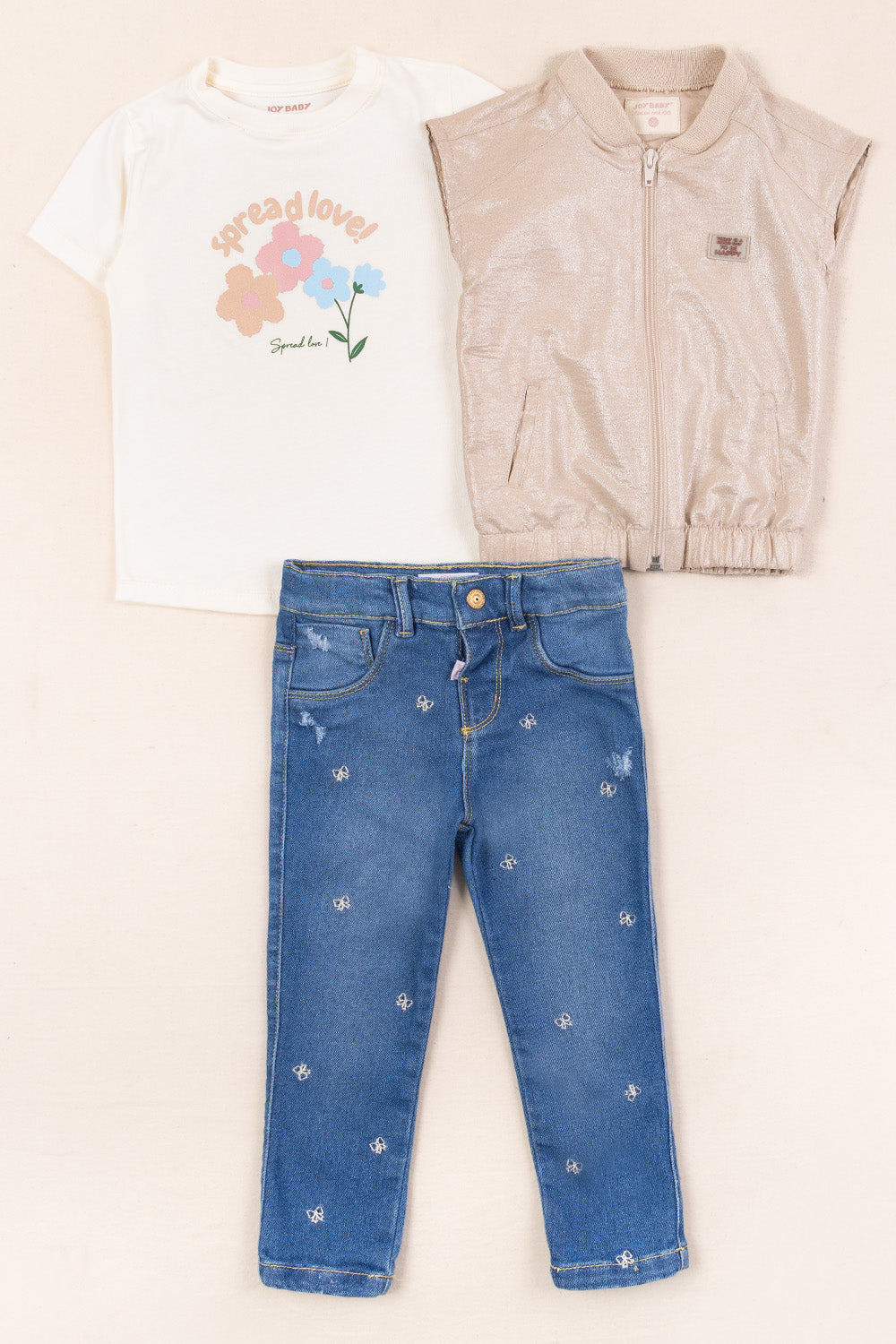 CONJUNTO 3 PRENDAS NIÑA SPREAD LOVE BEIGE