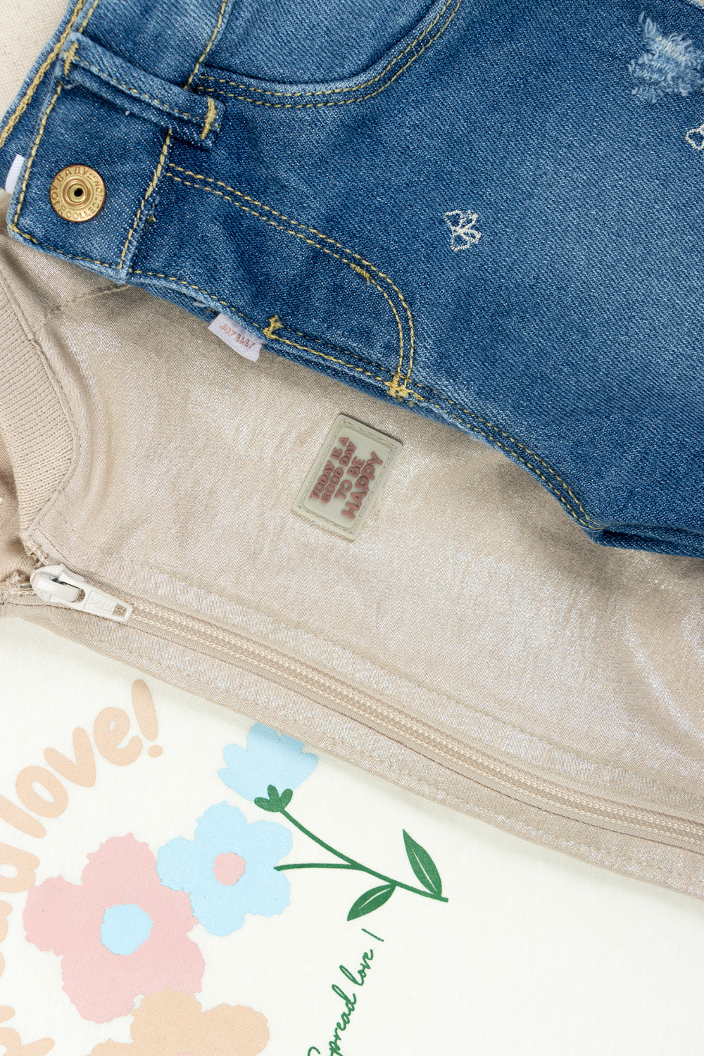CONJUNTO 3 PRENDAS NIÑA SPREAD LOVE BEIGE