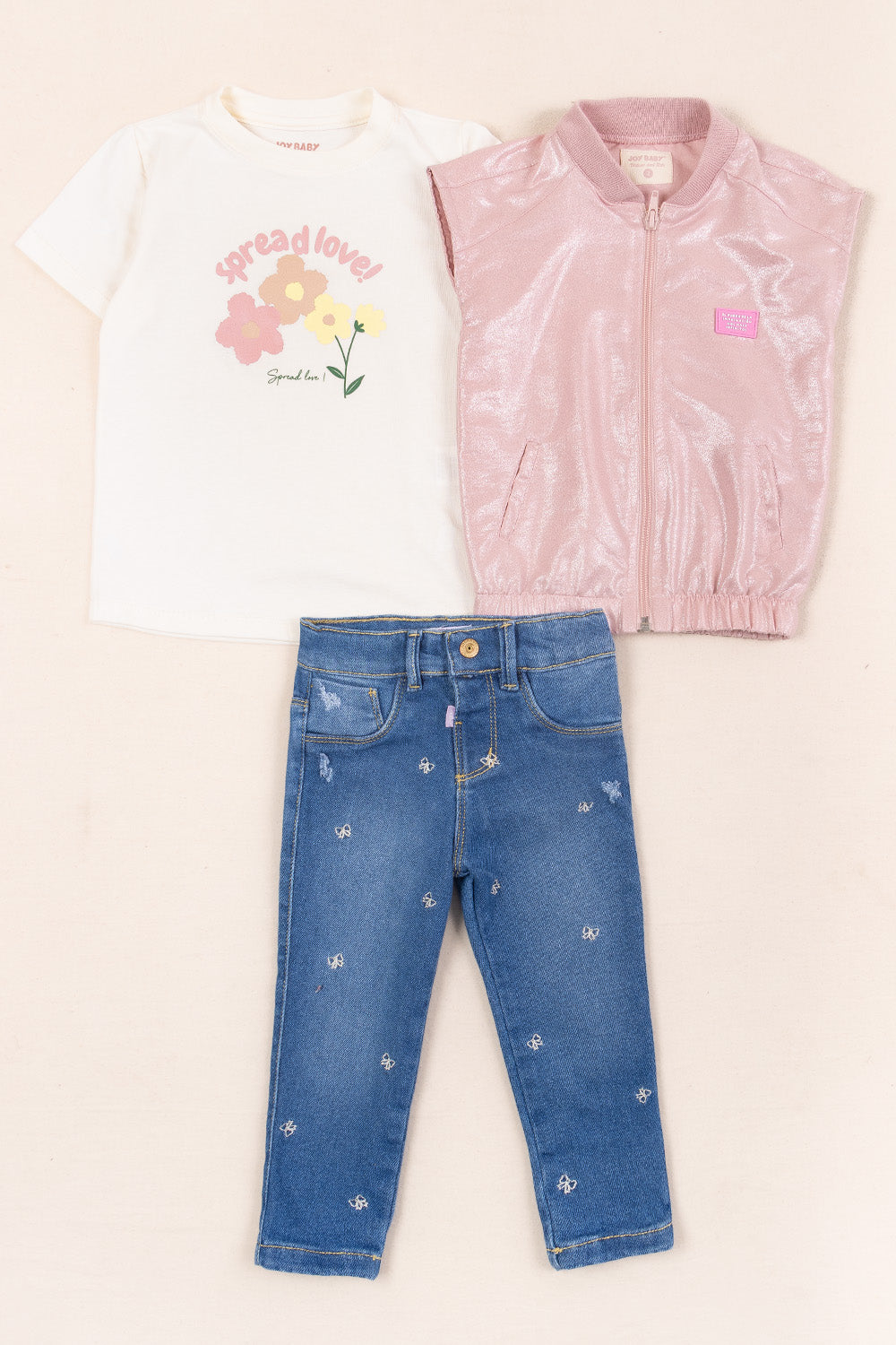CONJUNTO 3 PRENDAS NIÑA SPREAD LOVE ROSADO