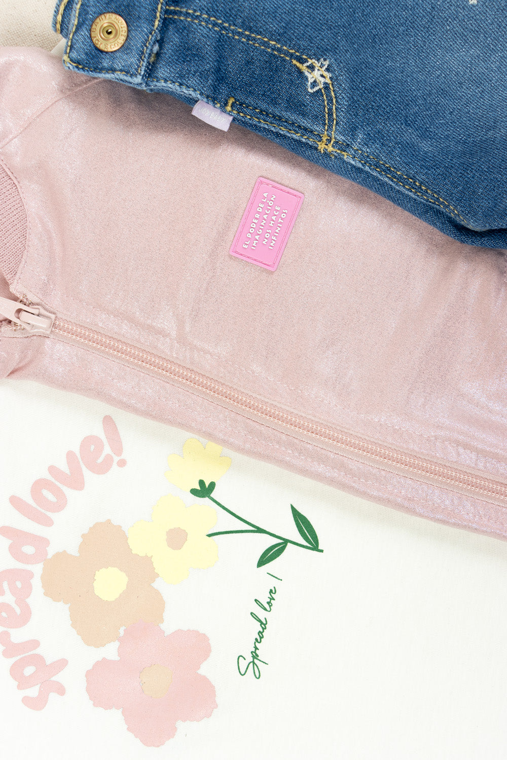 CONJUNTO 3 PRENDAS NIÑA SPREAD LOVE ROSADO