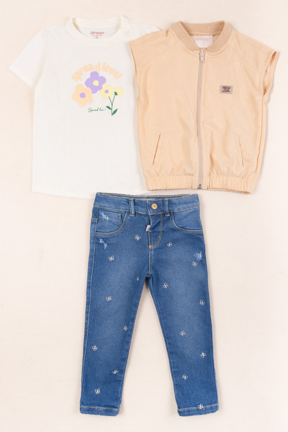 CONJUNTO 3 PRENDAS NIÑA SPREAD LOVE MANDARINA
