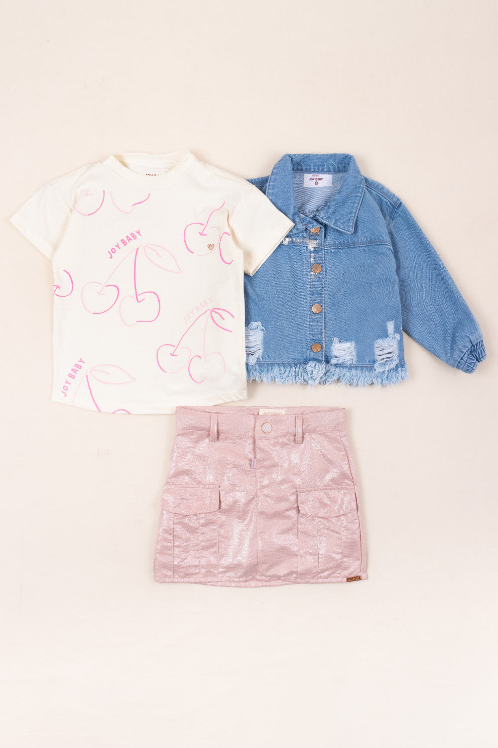 CONJUNTO 3 PRENDAS NIÑA CHERRIES ROSA
