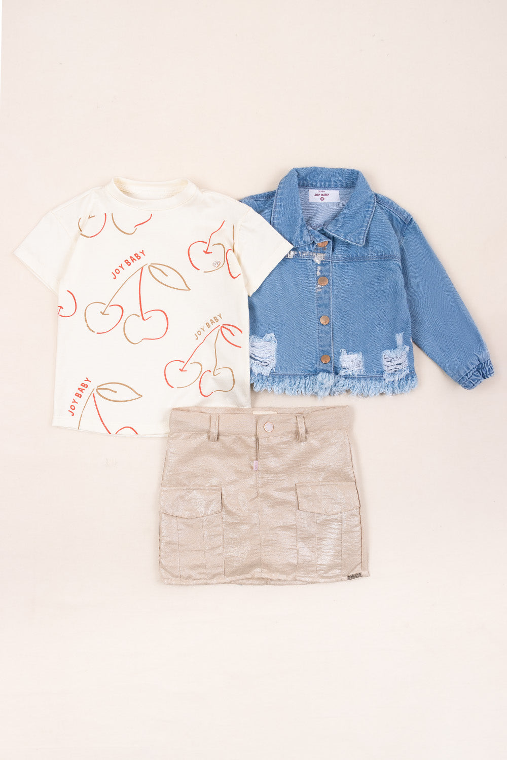 CONJUNTO 3 PRENDAS NIÑA CHERRIES BEIGE