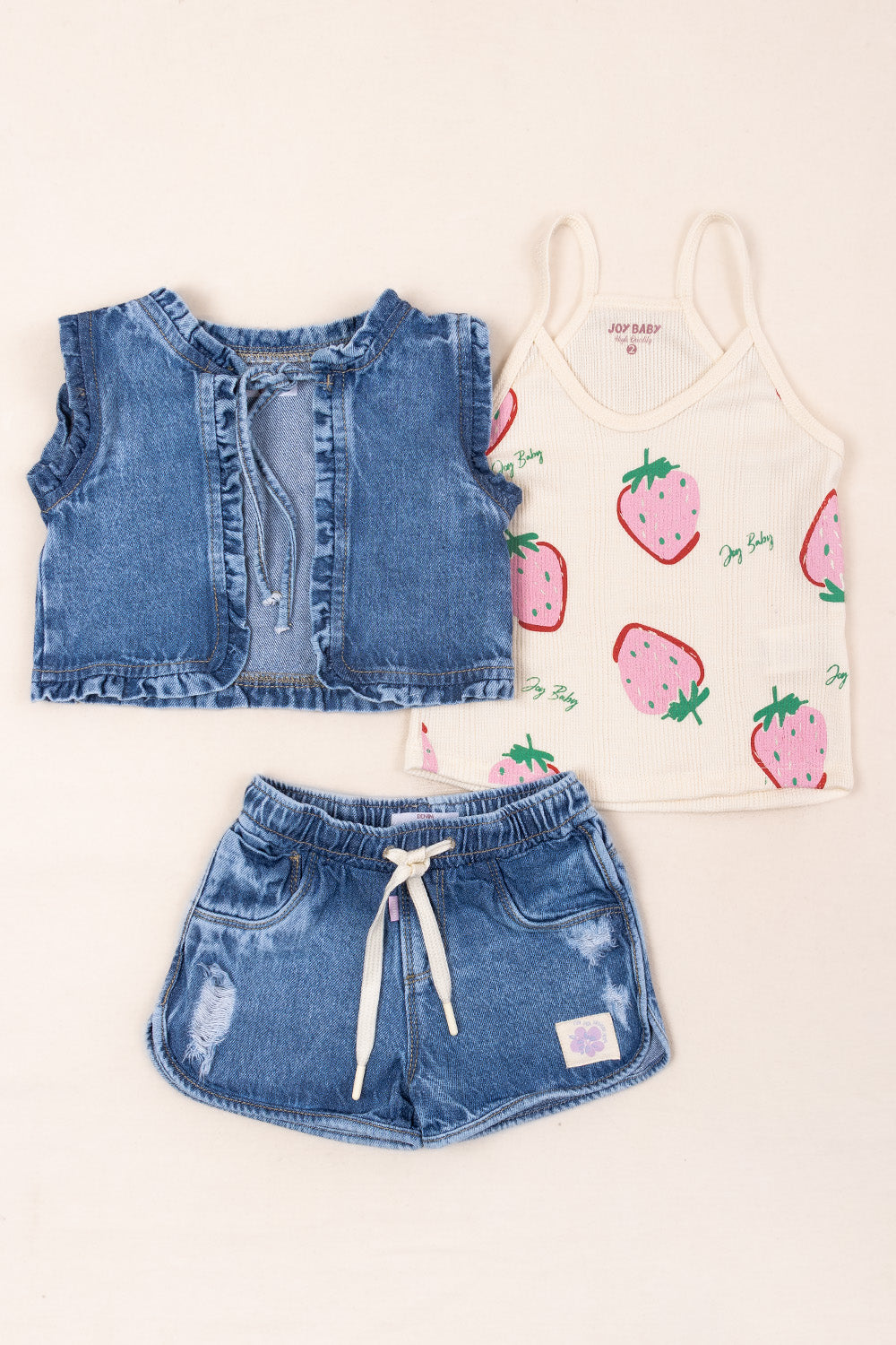 CONJUNTO 3 PRENDAS NIÑA STRAWBERRIES BLANCO