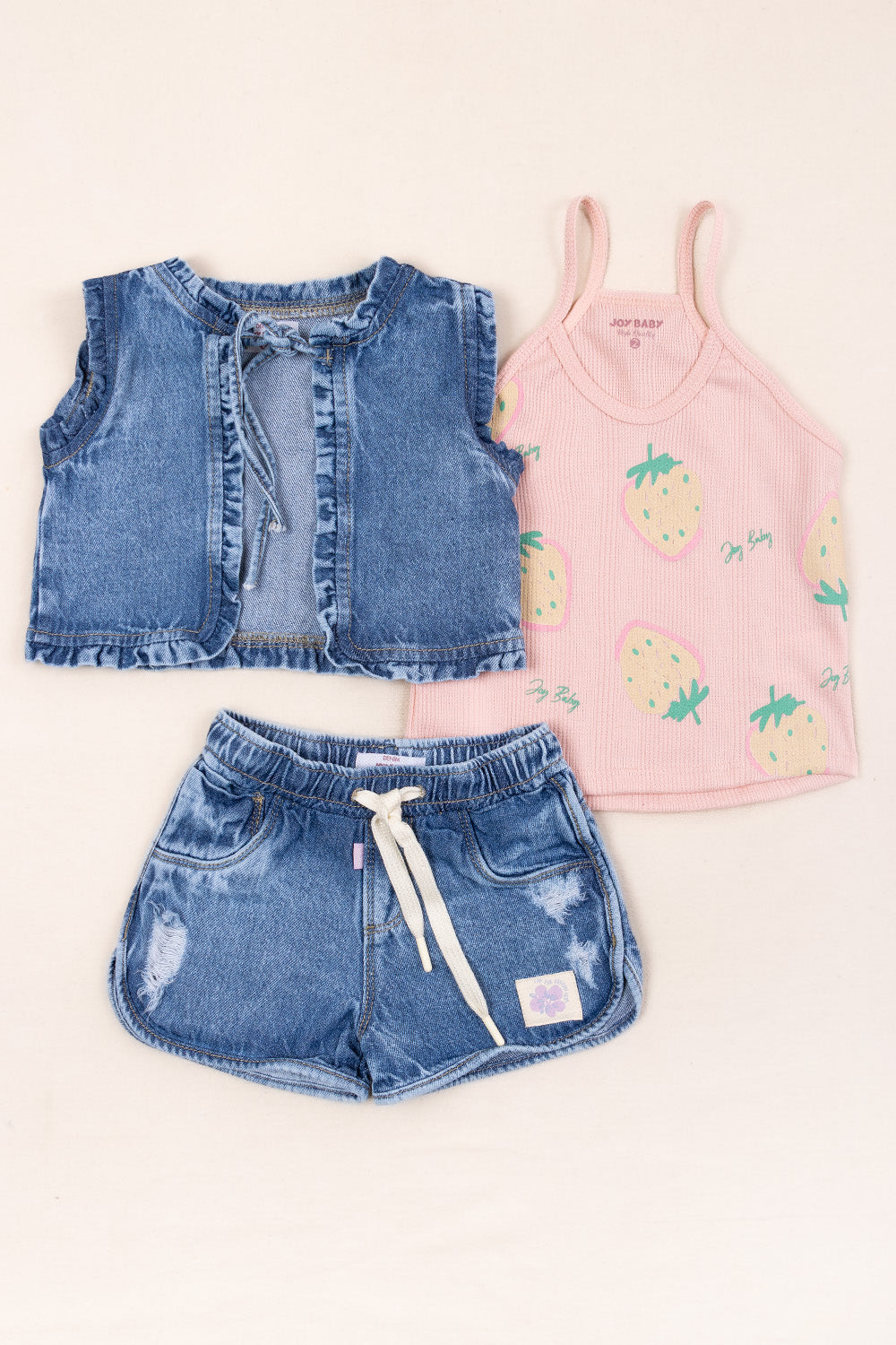 CONJUNTO 3 PRENDAS NIÑA STRAWBERRIES ROSADO