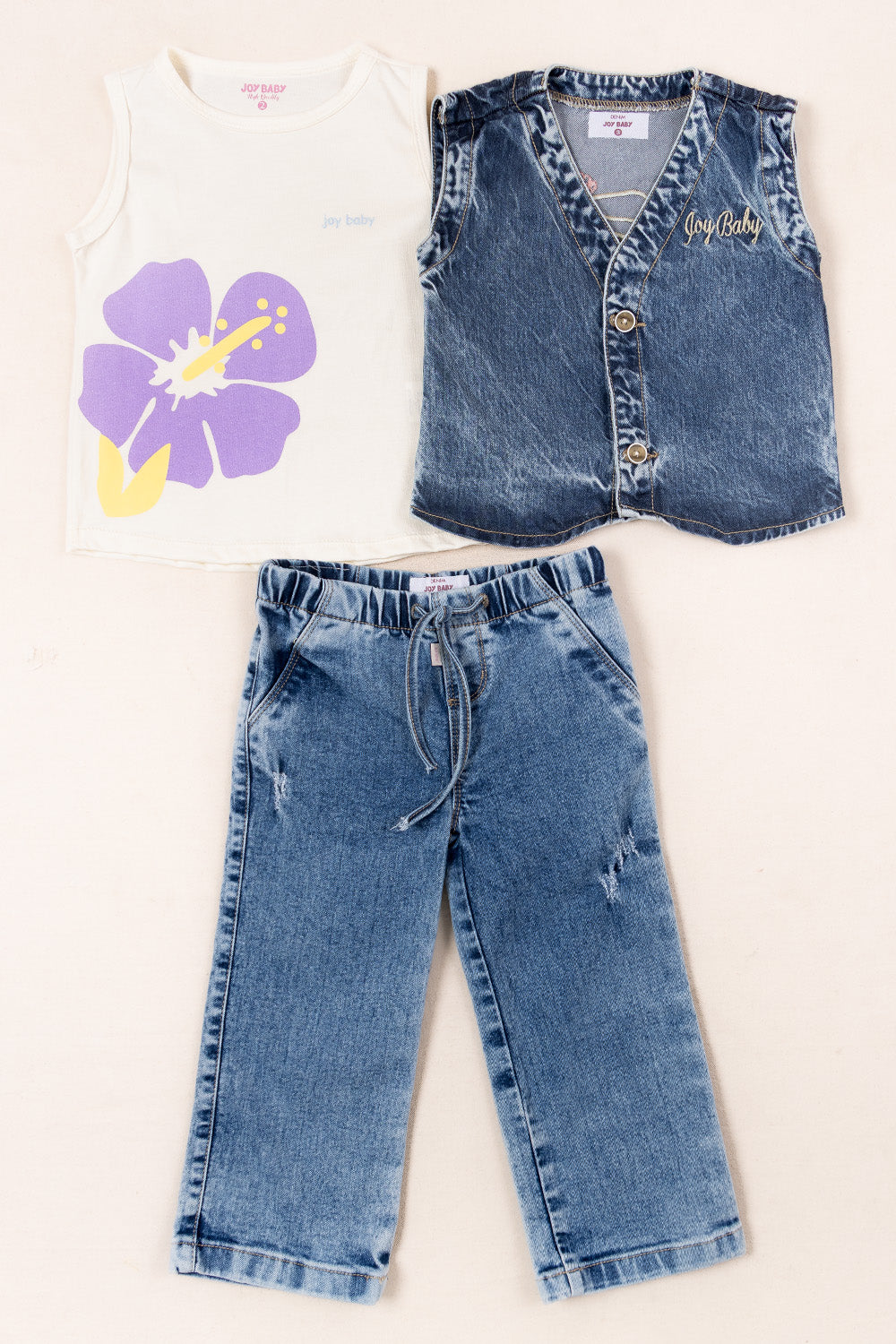 CONJUNTO 3 PRENDAS NIÑA DENIM BLANCO