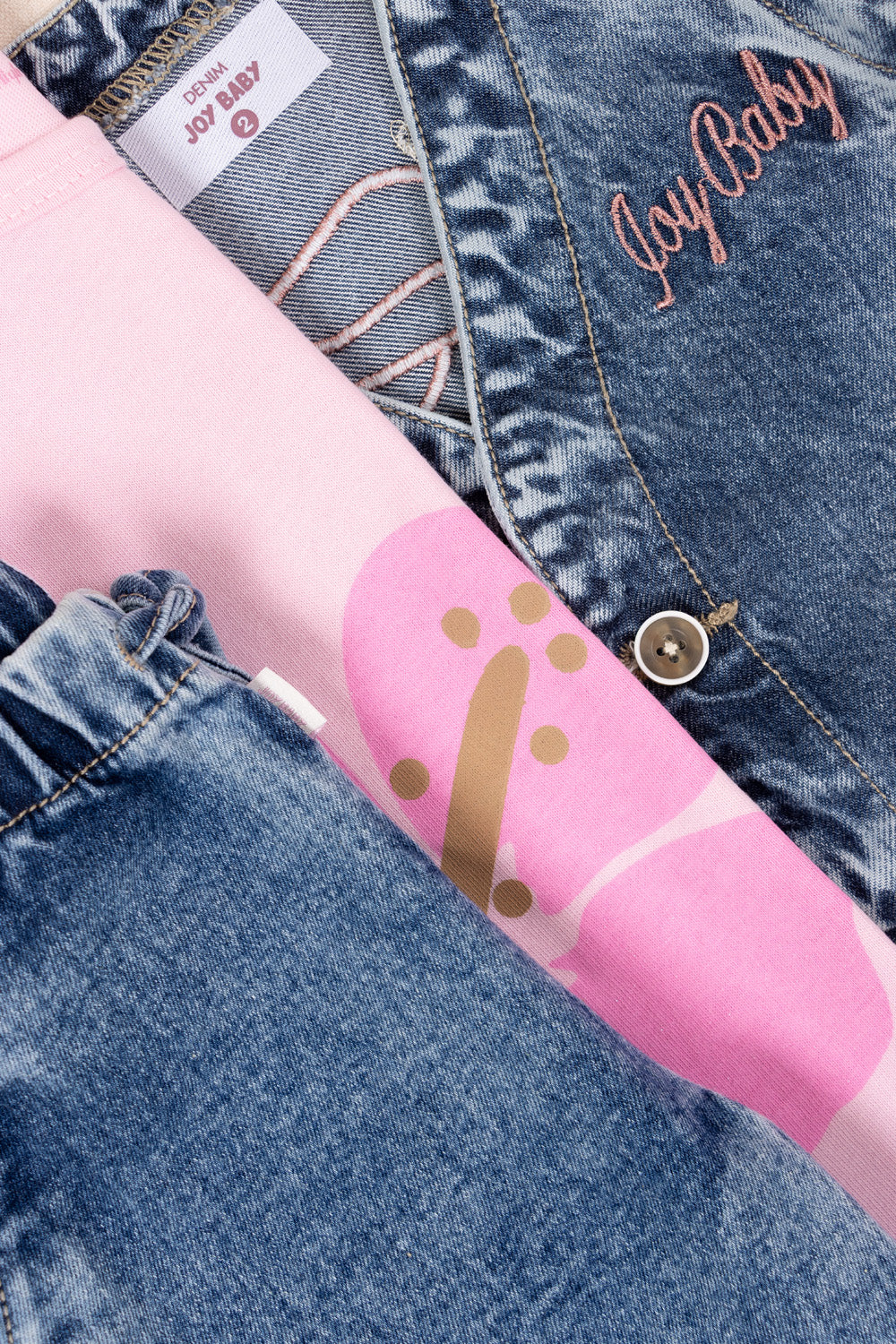CONJUNTO 3 PRENDAS NIÑA DENIM ROSADO