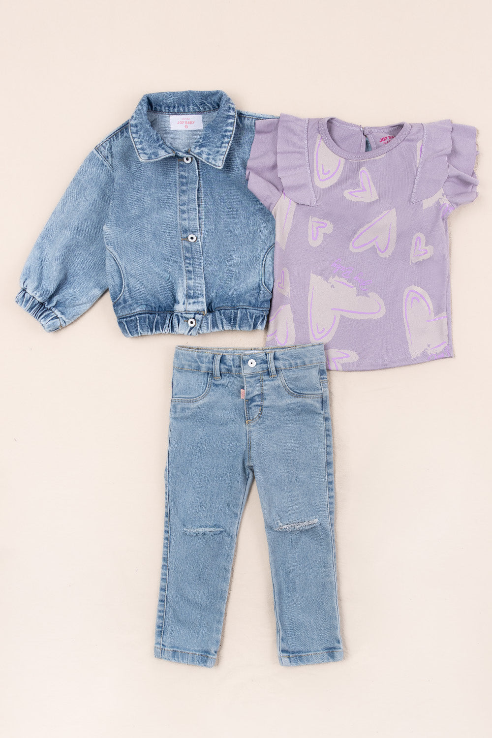 CONJUNTO 3 PRENDAS NIÑA HEART LILA