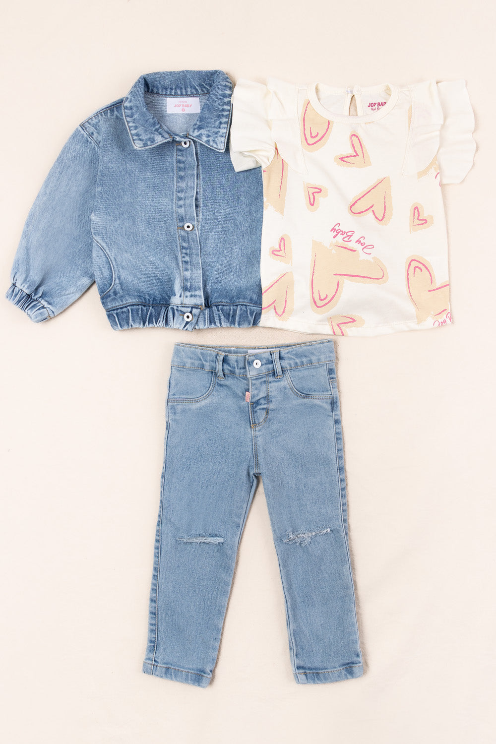 CONJUNTO 3 PRENDAS NIÑA HEART BLANCO