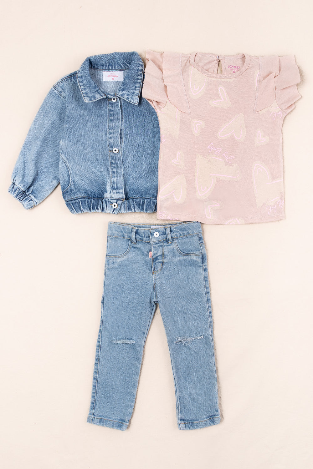 CONJUNTO 3 PRENDAS NIÑA HEART PALO ROSA