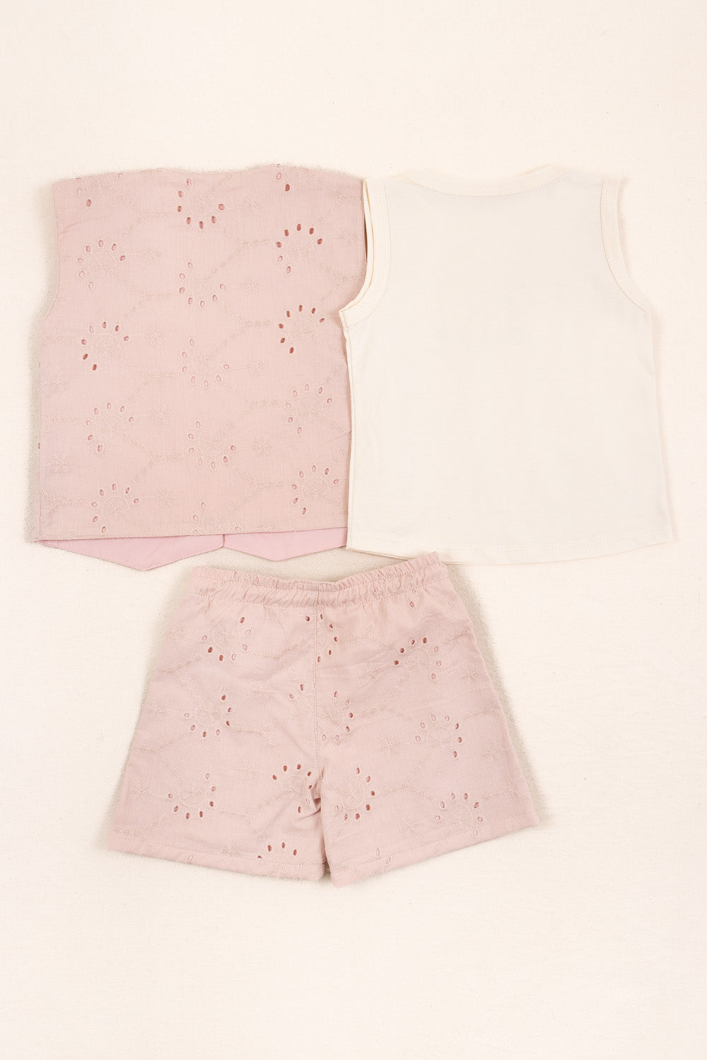 CONJUNTO 3 PRENDAS NIÑA FLOWER PALO ROSA