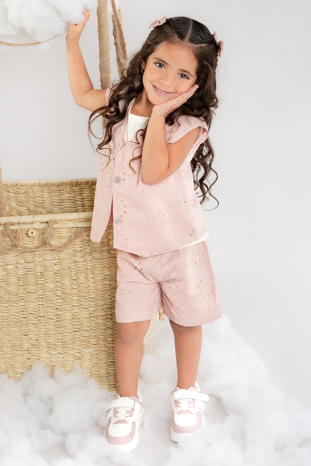 CONJUNTO 3 PRENDAS NIÑA FLOWER PALO ROSA