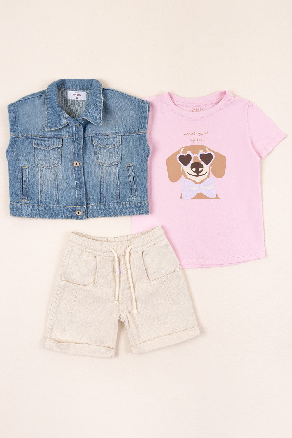 CONJUNTO 3 PRENDAS NIÑA WOOF ROSADO