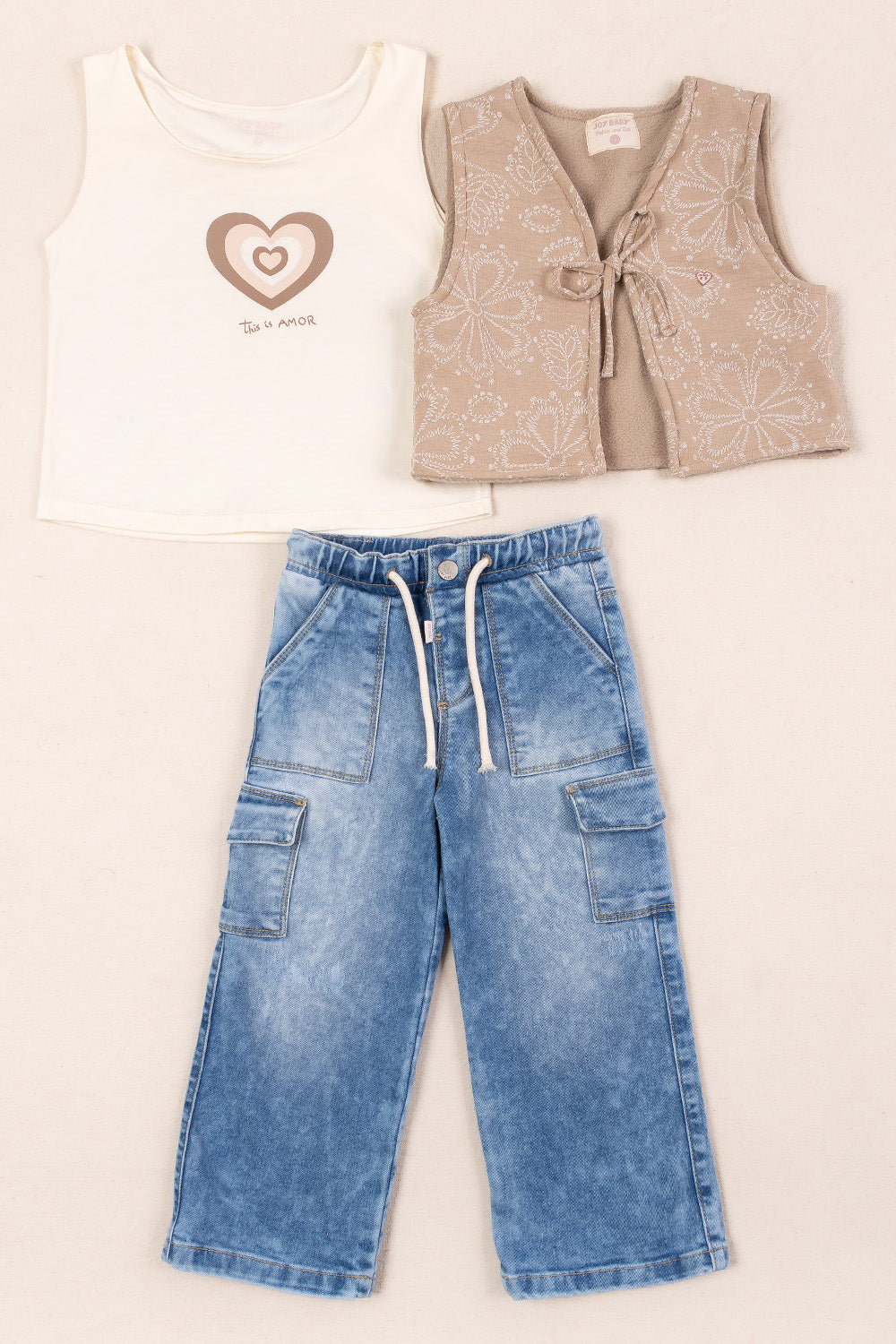 CONJUNTO 3 PRENDAS NIÑA AMOR CAFÉ