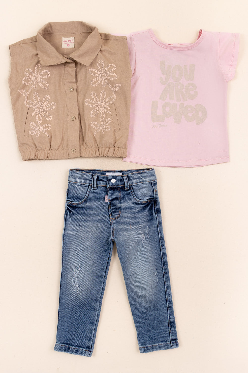 CONJUNTO 3 PRENDAS NIÑA LOVED CAFÉ