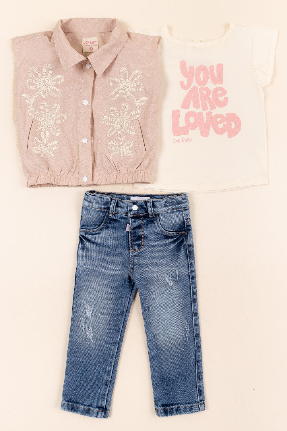 CONJUNTO 3 PRENDAS NIÑA LOVED PALO ROSA