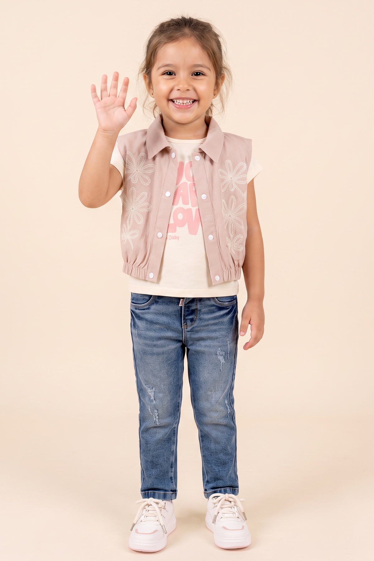 CONJUNTO 3 PRENDAS NIÑA LOVED PALO ROSA