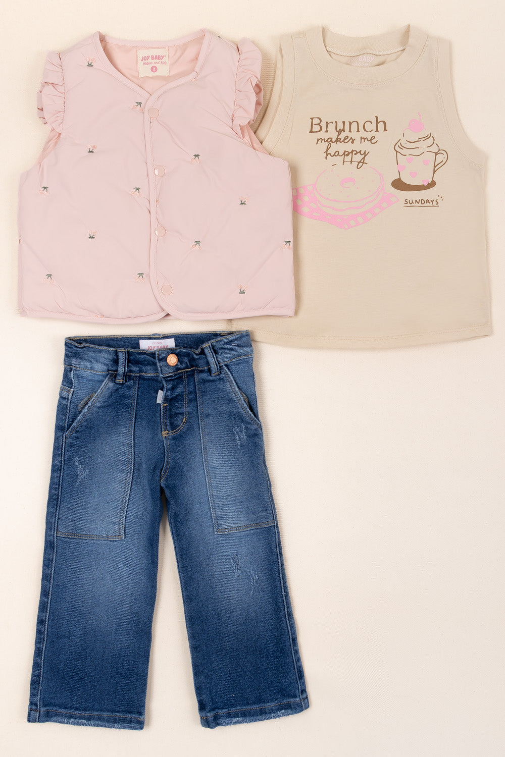 CONJUNTO 3 PRENDAS NIÑA BRUNCH PALO ROSA