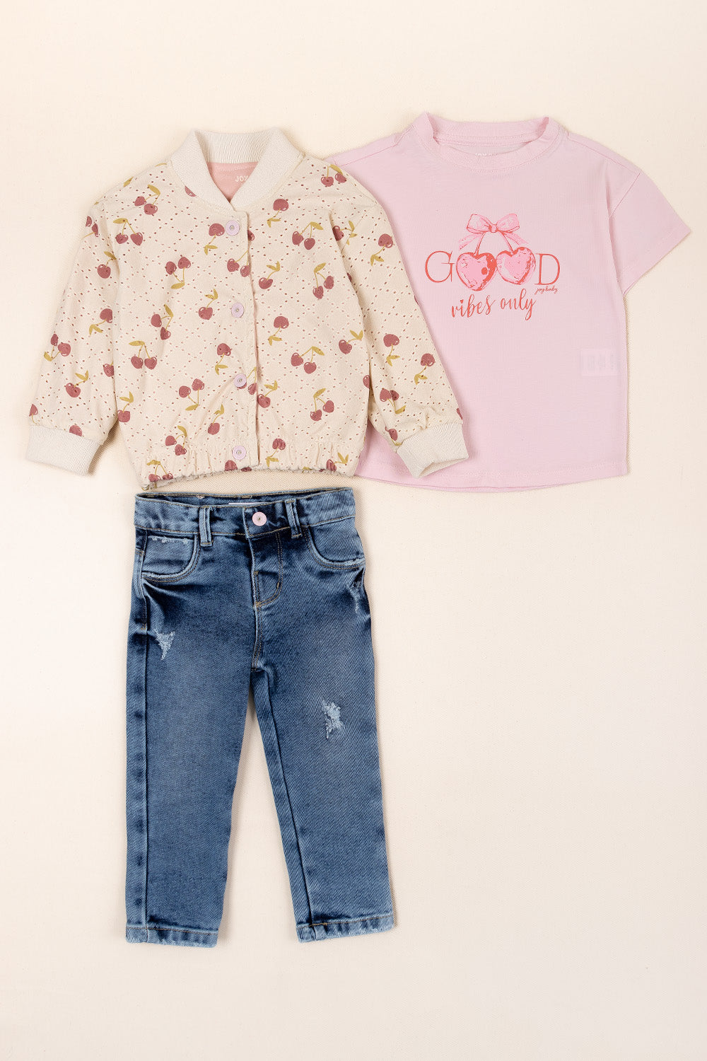 CONJUNTO 3 PRENDAS NIÑA VIBES ROSADO