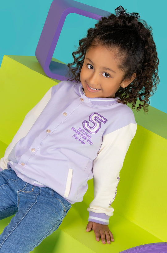 CHAQUETA NIÑA PREMIUM BASEBALL LILA