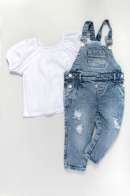 CONJUNTO OVEROL NIÑA BLANCO