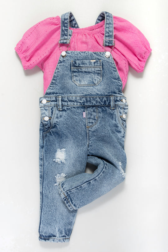 CONJUNTO OVEROL NIÑA FUCSIA
