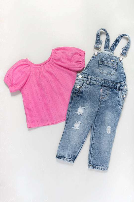 CONJUNTO OVEROL NIÑA FUCSIA