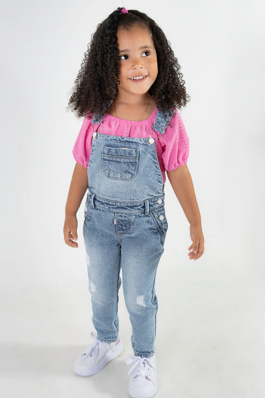 CONJUNTO OVEROL NIÑA FUCSIA