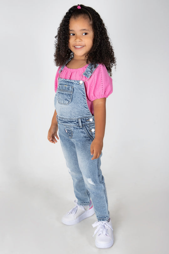 CONJUNTO OVEROL NIÑA FUCSIA