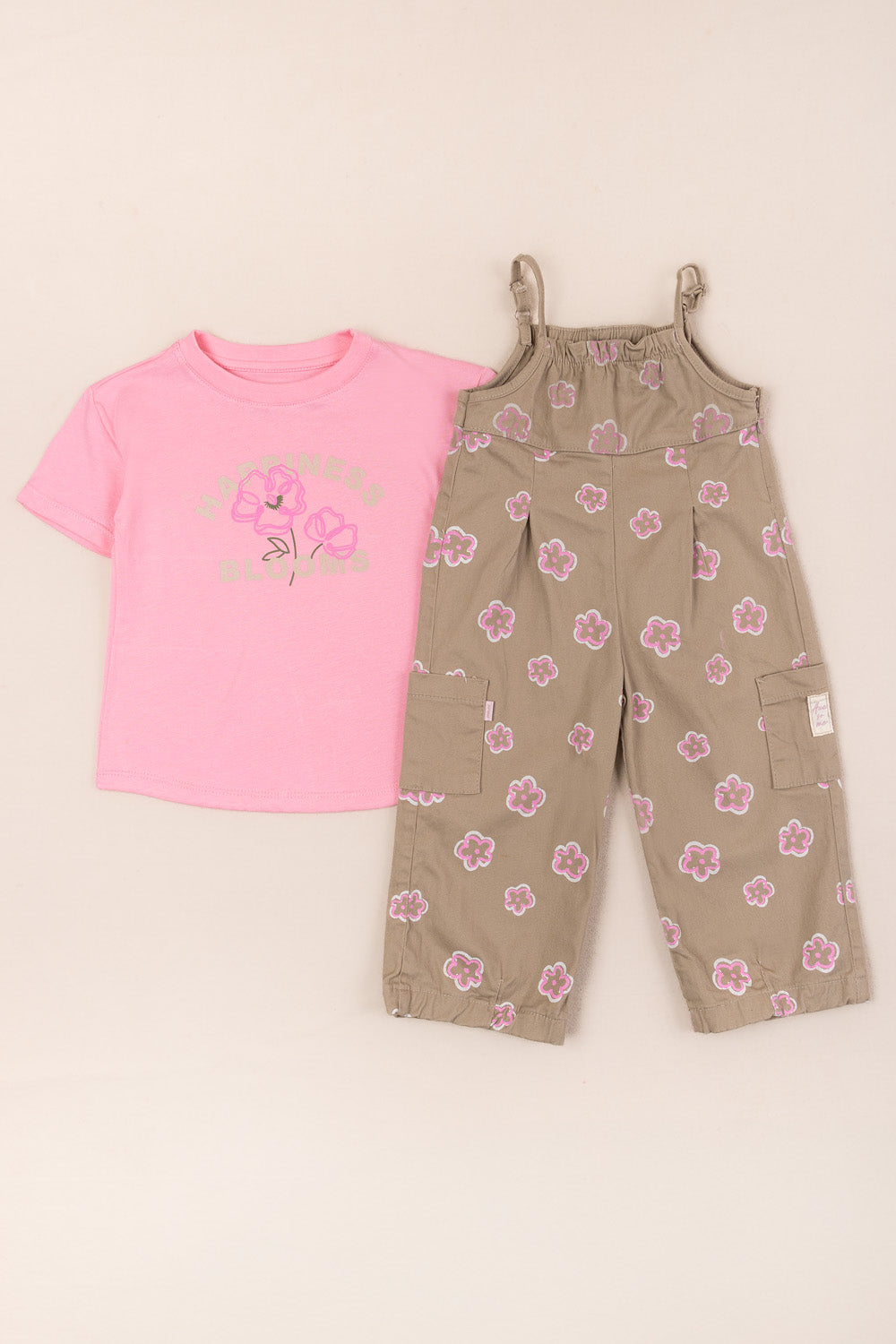 CONJUNTO OVEROL NIÑA FLORES CAFE