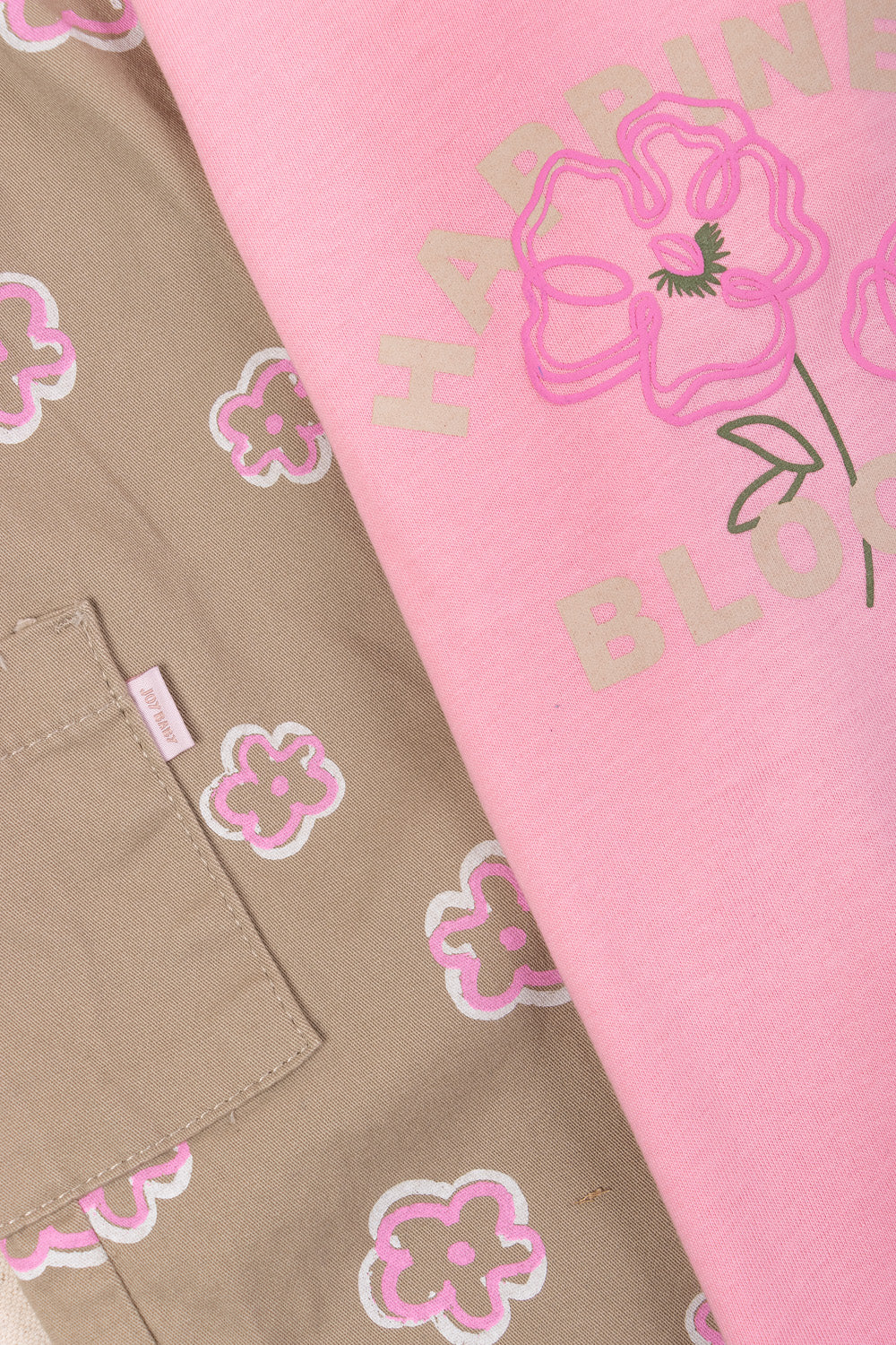 CONJUNTO OVEROL NIÑA FLORES CAFE