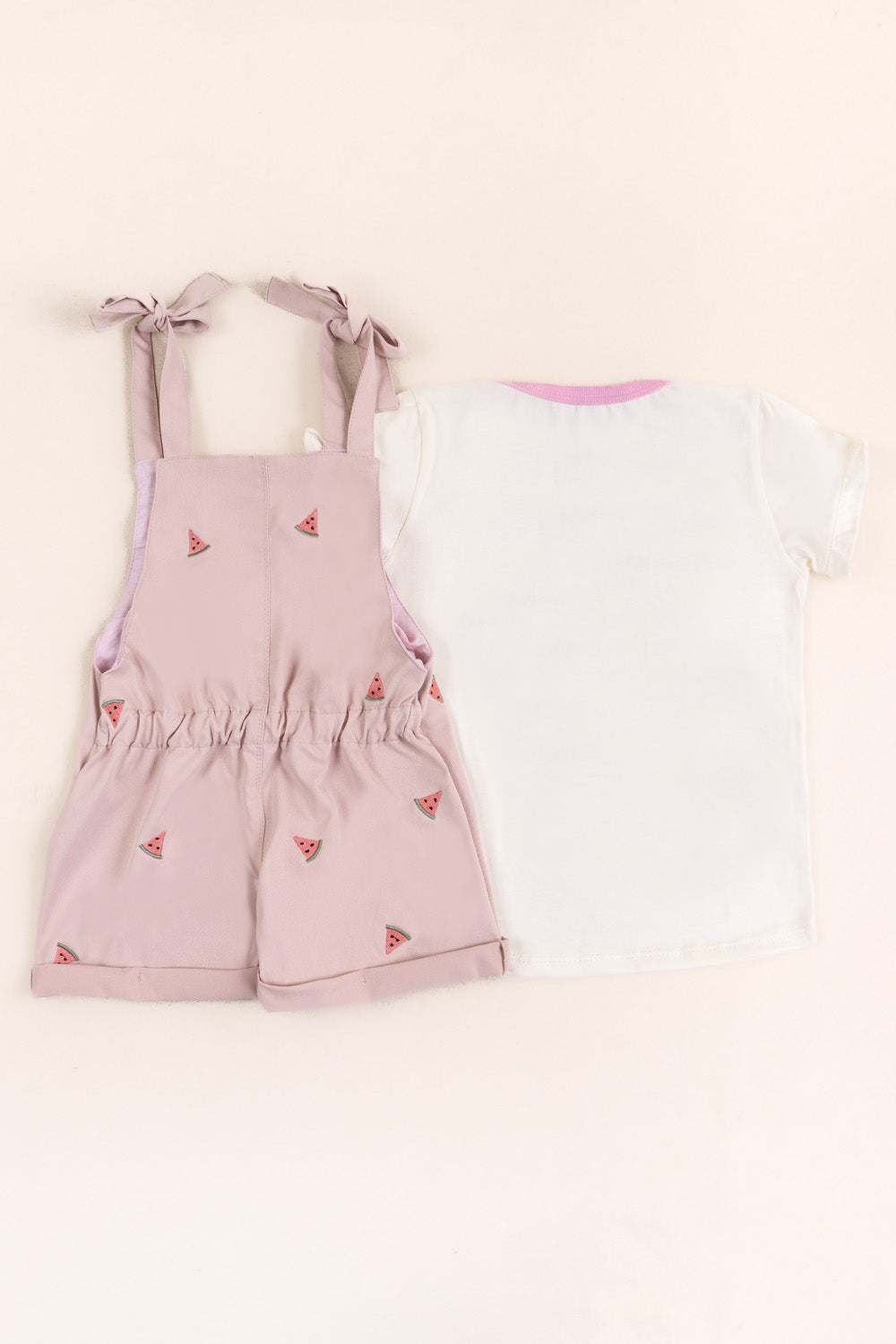 CONJUNTO OVEROL NIÑA CHERRIES PALO ROSA