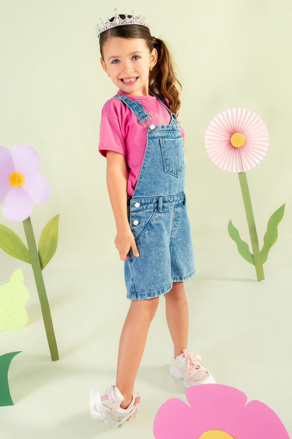 CONJUNTO OVEROL NIÑA CHERRIES FUCSIA