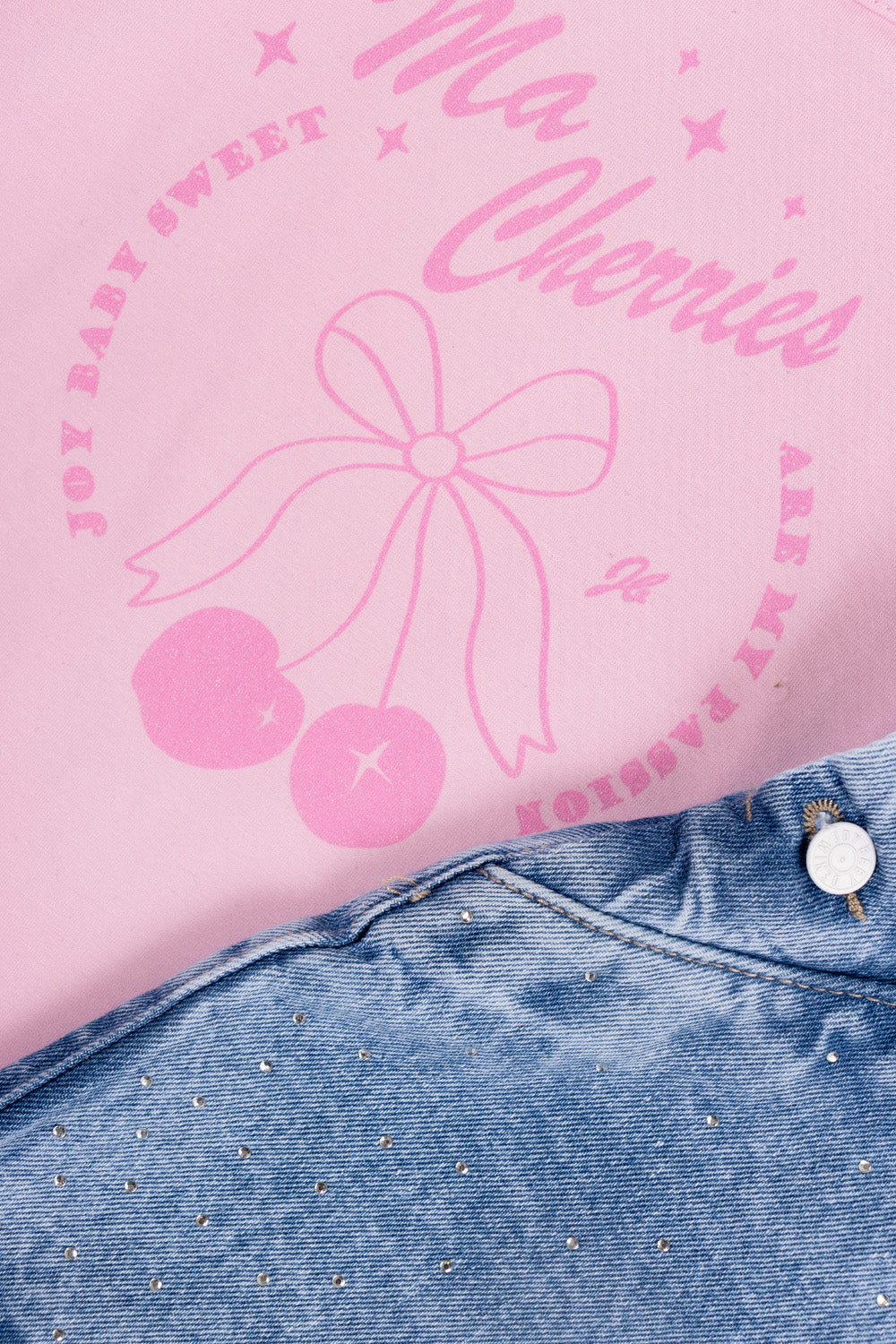 CONJUNTO OVEROL NIÑA CHERRIES ROSADO