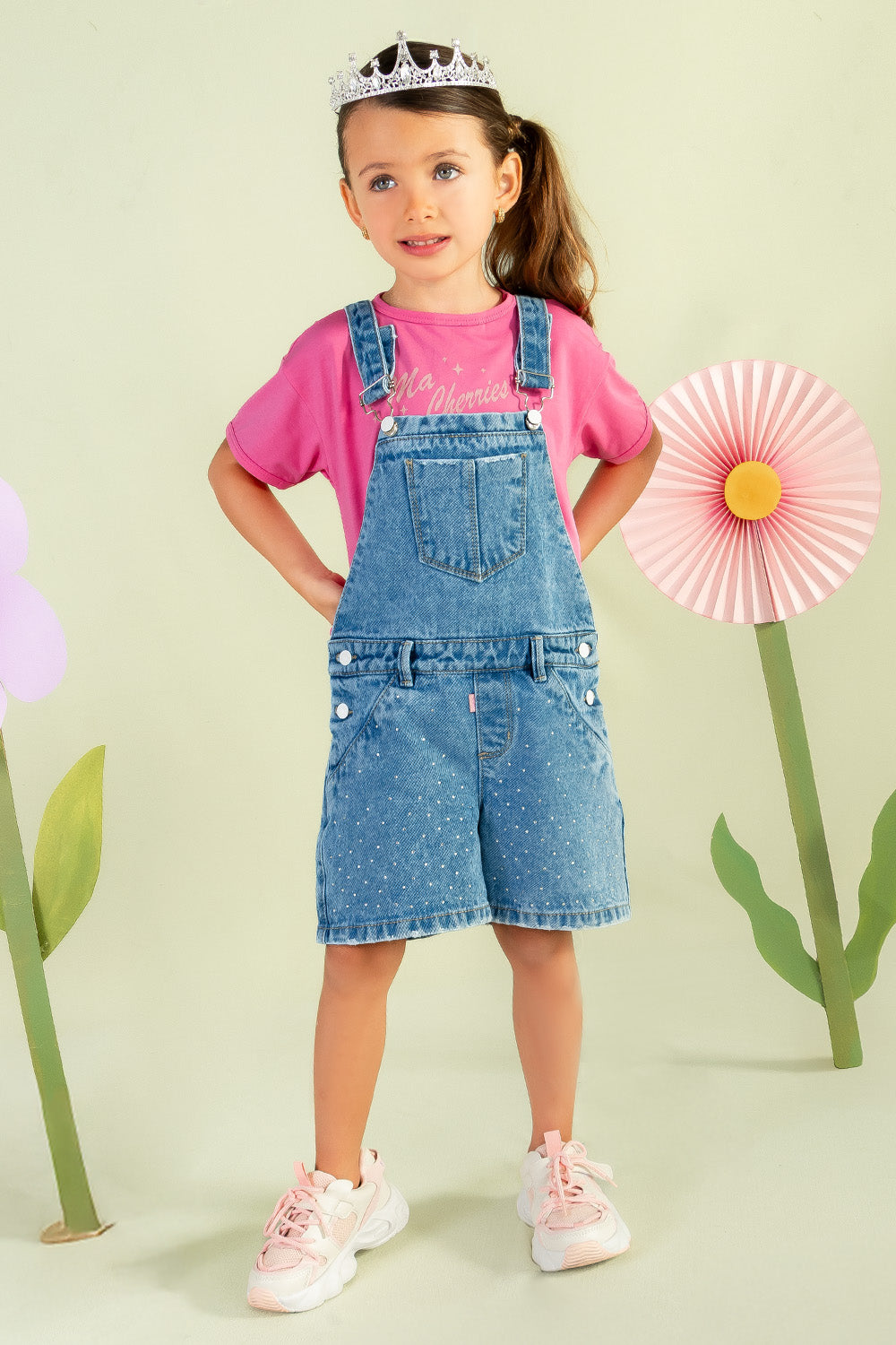 CONJUNTO OVEROL NIÑA CHERRIES FUCSIA