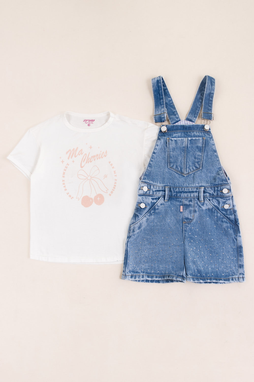 CONJUNTO OVEROL NIÑA CHERRIES BLANCO