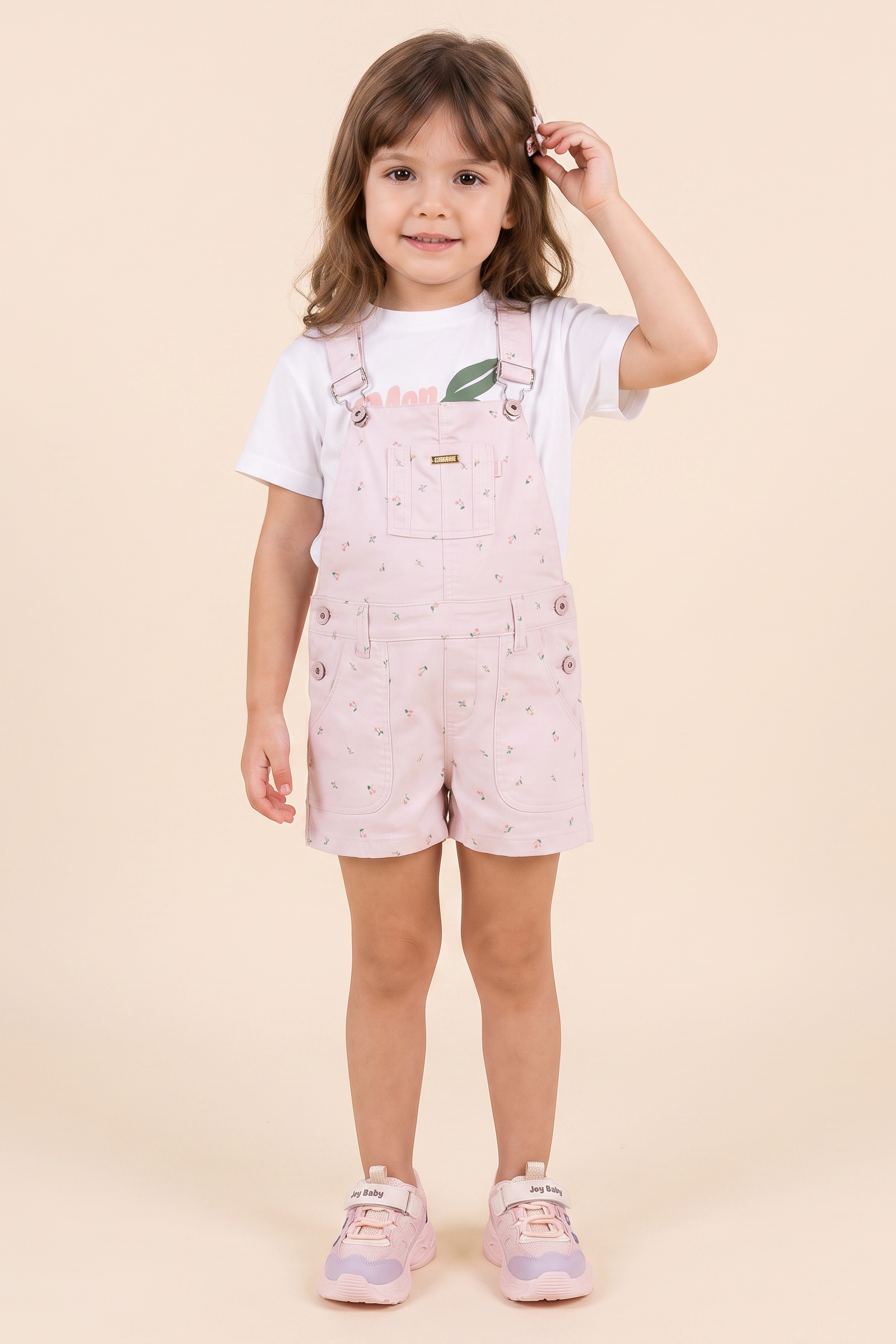 CONJUNTO OVEROL NIÑA CHERRIES BLANCA