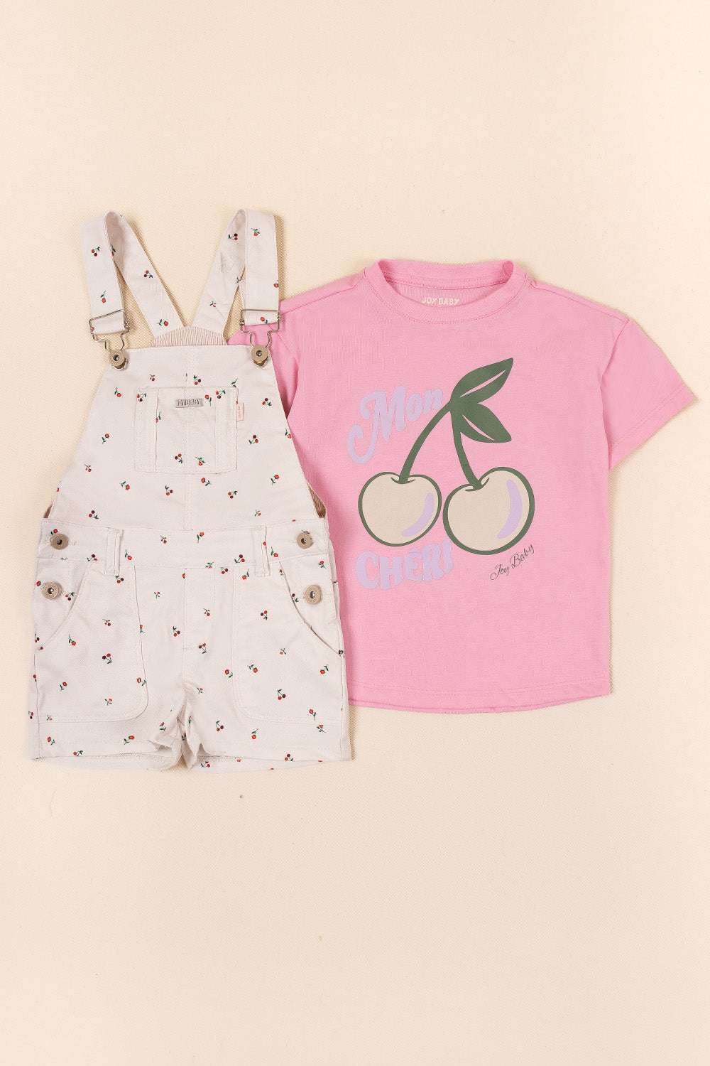 CONJUNTO OVEROL NIÑA CHERRIES FUCSIA