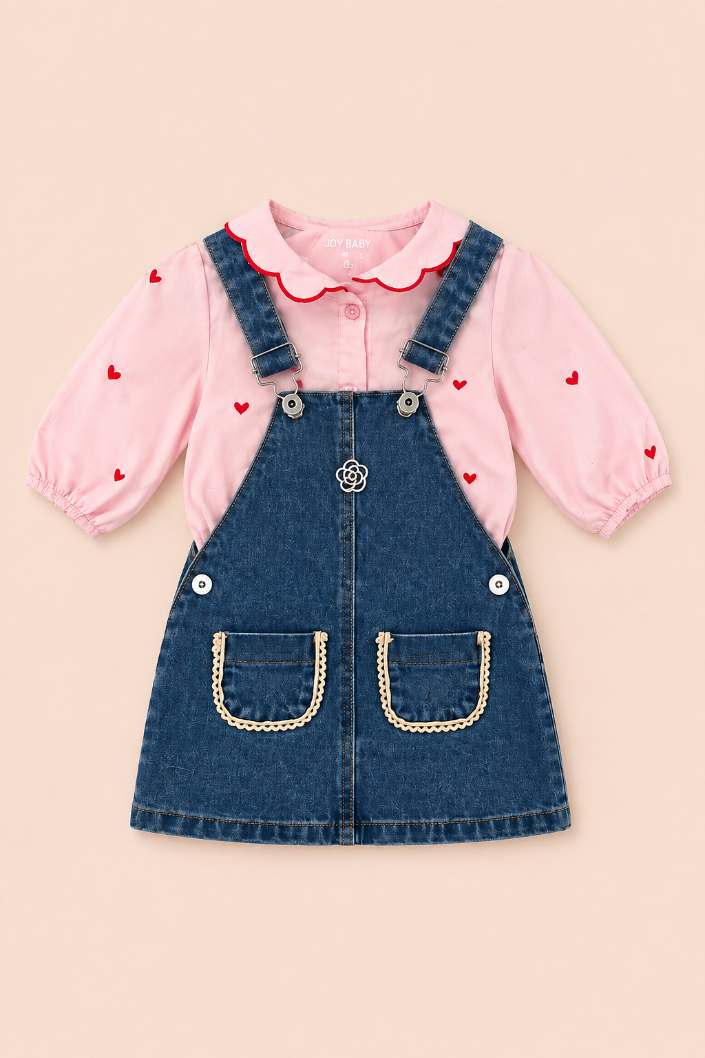 CONJUNTO OVEROL NIÑA HEART ROSADO