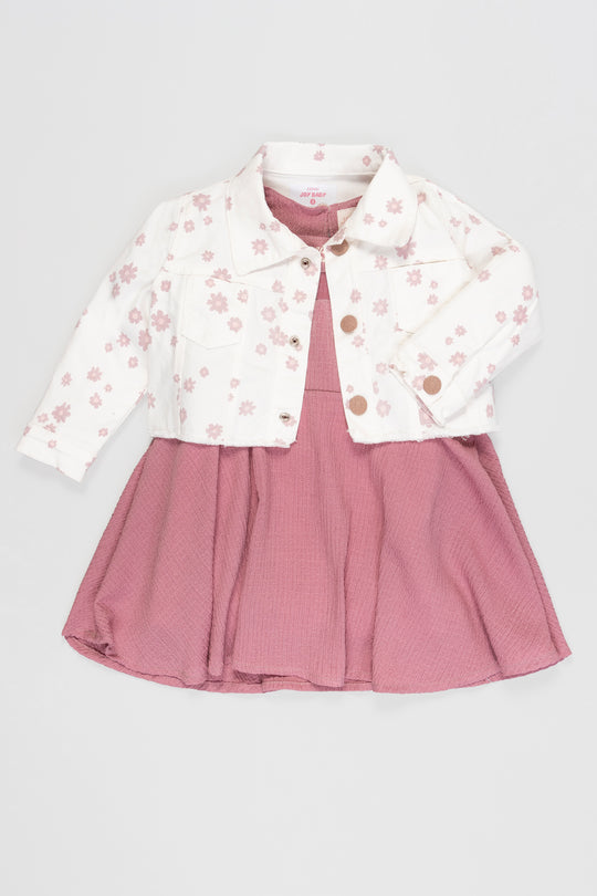 CONJUNTO VESTIDO NIÑA FLOWERS PALO ROSA