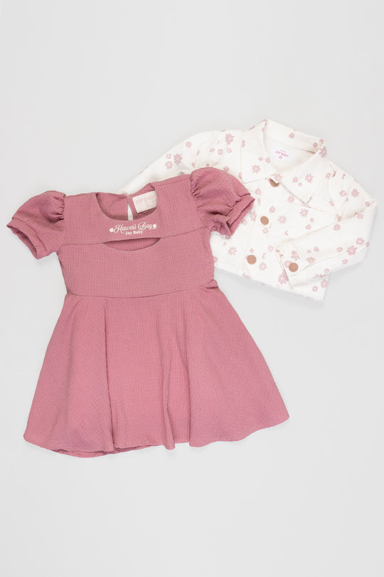 CONJUNTO VESTIDO NIÑA FLOWERS PALO ROSA