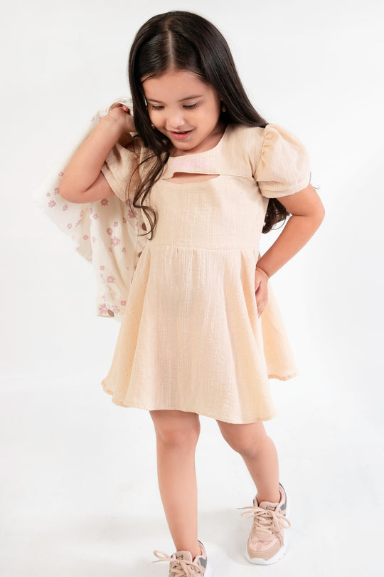 CONJUNTO VESTIDO NIÑA FLOWERS BEIGE