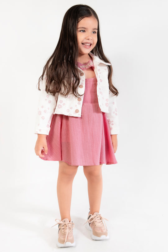 CONJUNTO VESTIDO NIÑA FLOWERS ROSADO