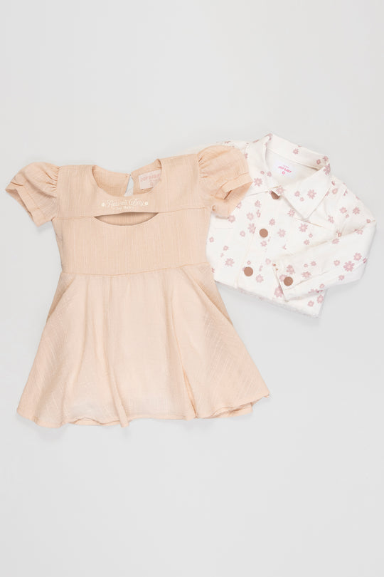 CONJUNTO VESTIDO NIÑA FLOWERS BEIGE