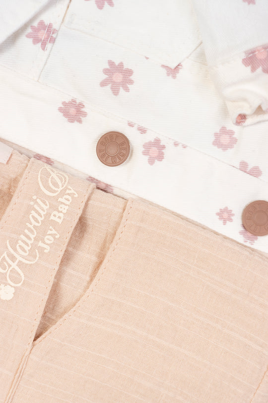 CONJUNTO VESTIDO NIÑA FLOWERS BEIGE