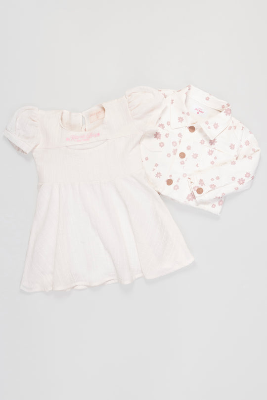 CONJUNTO VESTIDO NIÑA FLOWERS BLANCO