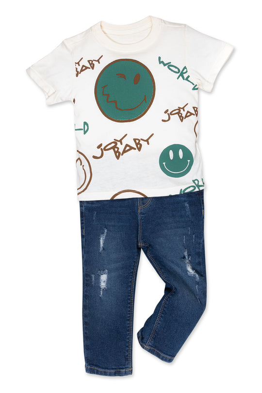CONJUNTO 2 PRENDAS NIÑO EMOJIS BLANCO